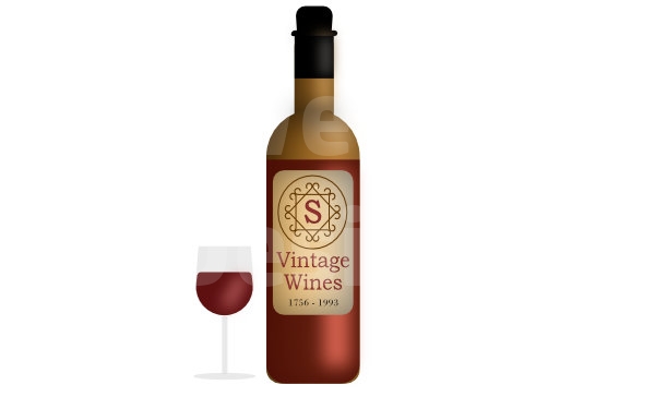 Vintage wine bottle graphic - transparent