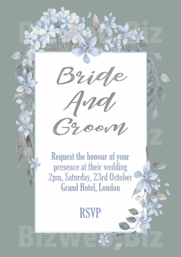 Blue Floral Wedding Invitation - A5