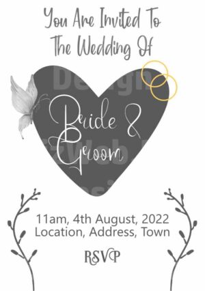 Grey heart wedding invitation