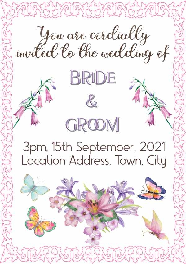 Flowers and butterflies wedding invitation