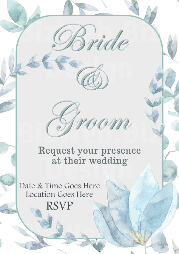 Pastel Blue Leaves Wedding Invitation A5